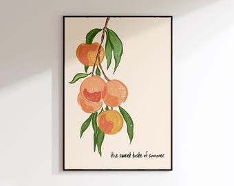 Farmers Market Print - Kitchen Wall Decor - Peach Print - Rustic Decor - Kids Wall Art - summery wall art - fruit wall art kids hallway art