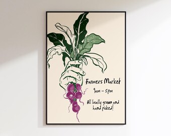 Farmers Market Print - Kitchen Wall Art - Farmhouse Decor - Farming Prints - Fruit and Vegetables Print - Countryside Print Dining Room Art