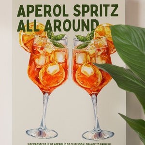 Aperol Spritz Print - Aperol spritz wall art - Cocktail Print Recipe Print Bar cart print Bar Cart Decor Kitchen wall art Aesthetic Prints image 6