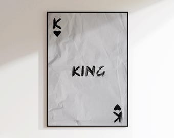 Pôster do Rei de Copas - Arte de Parede com Cartas de Baralho - Decoração para Quarto de Casal - Arte Moderna Minimalista - Arte de Parede com Estilo Grunge - Decoração para Corredor - Pôster do Rei