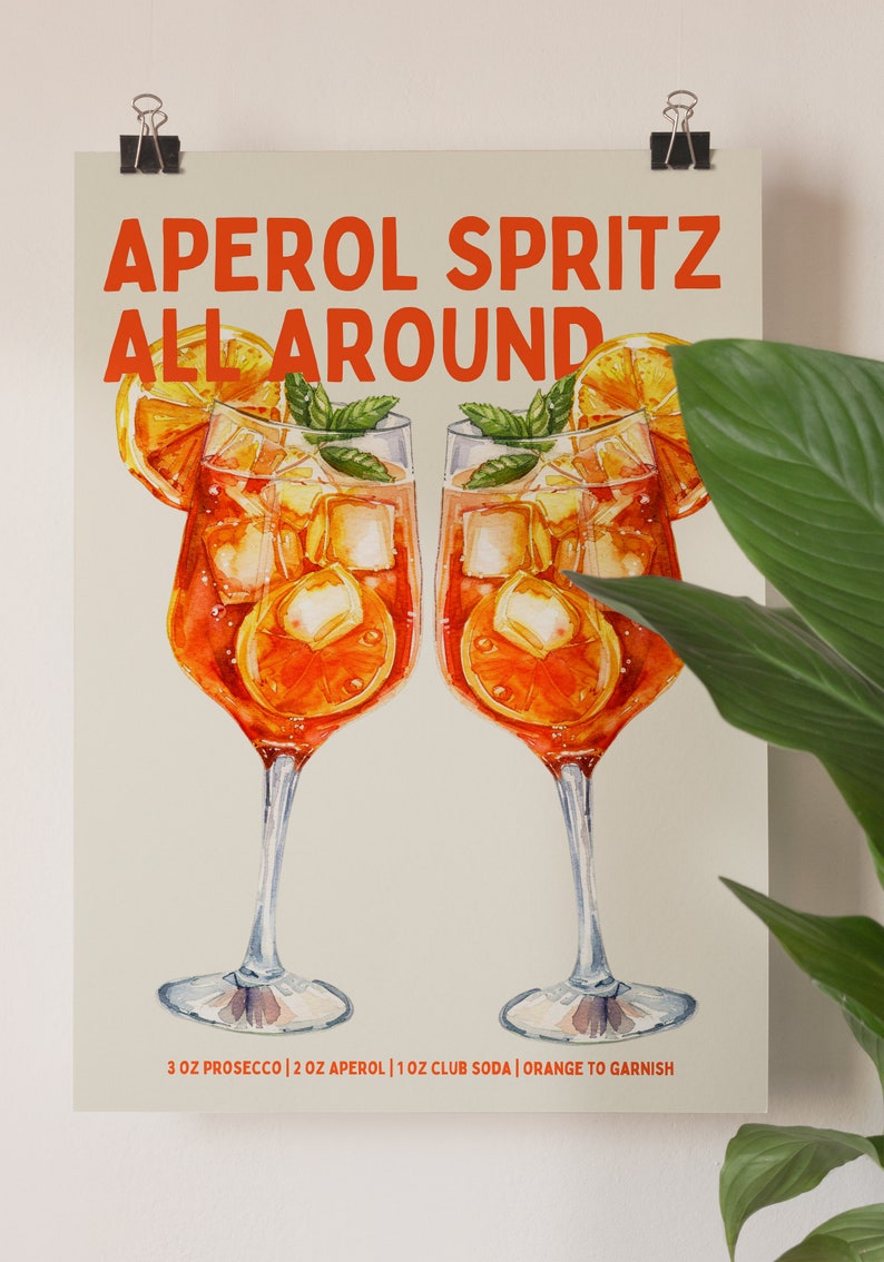 Aperol Spritz Print - Aperol spritz wall art - Cocktail Print Recipe Print Bar cart print Bar Cart Decor Kitchen wall art Aesthetic Prints image 7