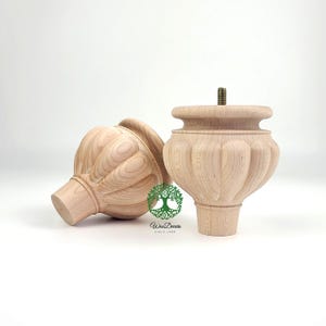 PAIR of Wood Carved 4-1/4&quot;High Pumpkin Bun Feet, Sofa Legs, Replacement Legs, Furniture Legs