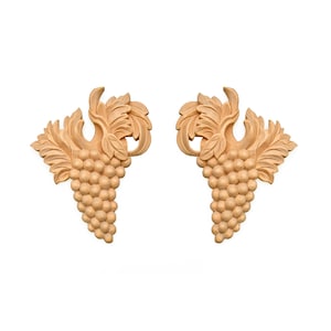 Pair of Wood Carved Grape Appliques,  Furniture Onlays, 4-7/8&quot;Wx6-1/8&quot;H