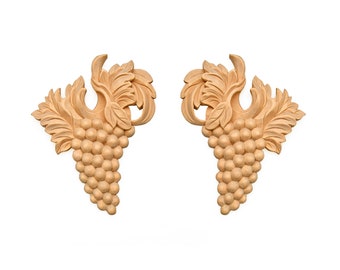 Pair of Wood Carved Grape Appliques,  Furniture Onlays, 4-7/8&quot;Wx6-1/8&quot;H