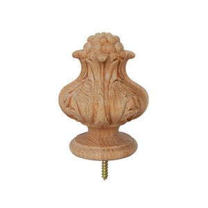 PAIR of Elegant Curved Wood Carved 5-1/8&quot; High Lotus Post Finials, Unfinished