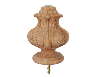 PAIR of Elegant Curved Wood Carved 5-1/8" High Lotus Post Finials, Unfinished