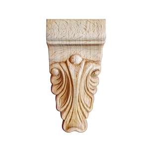 PAIR of Leaf Carved Wood Carved Mini Corbels, 2&quot;Wx1-5/8&quot;Dx4-3/8&quot;H