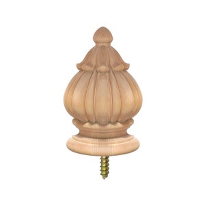 PAIR of Wood Carved Finials for Curtain Rod, Bed Post and Newel, Wood Caps for Post, Available in 3 Sizes, Unfinished