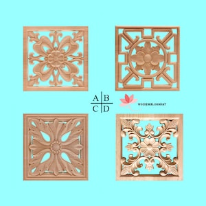 Wood Carved Hollow Out Style Square Rosette Furniture Applique- Section 3