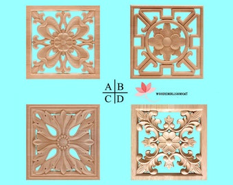 Wood Carved Hollow Out Style Square Rosette Furniture Applique- Section 3