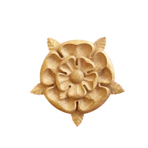 2PCS  Wood Carved Yorkshire Rose Rosette Applique, Dia from 2" to 8"