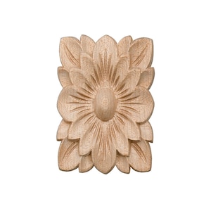 2PCS  Wood Carved Applique 1-3/4&quot;W 2-1/2&quot;H Rectangle Rosette