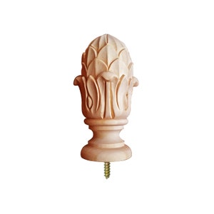 PAIR of Small Pineapple Carved 5&quot;High Wood Finials for Curtain Rod and Bed Post, Unfinished