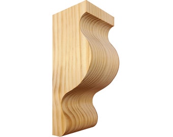 PAIR of Pine Wood Shelf Brackets, Fireplace Corbels, 3-3/4"Wx3-1/2"Dx9"H