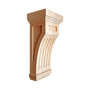 Wood Carved Fluted 7&quot; & 10&quot;High Fluted Mission Corbel, Single, Unfinished