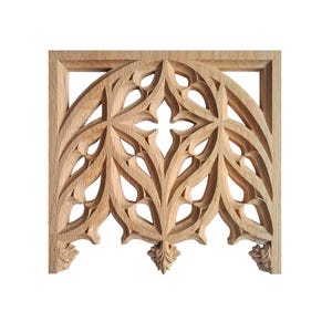 PNL-52 Gothic Style Wood Carved Screen Arch Panel for Furniture, Window and Wainscot, Available in 10" & 13" Wide, Single