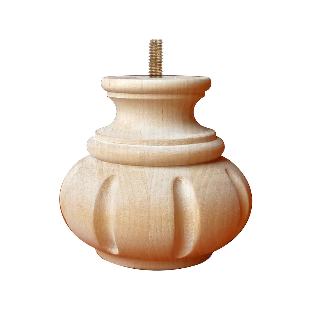 PAIR of Fluted Wood Carved Wood Bun Feet, Furniture Legs, Sofa