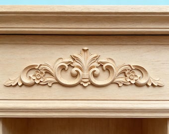 APLH-1063 Elegant Scrolled Leaf with Flower Carved Shabby Chic Wood Applique, Smooth Sanded, Single, Unfinished