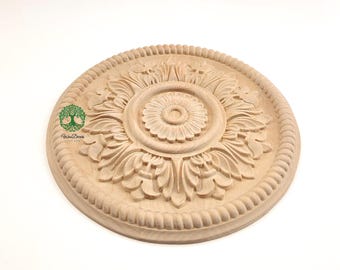Holz geschnitzter Seilkreis und Blattrosette, Möbel Applikation, einzeln, glatt geschliffen, erhältlich von 4 "bis 10" Durchmesser