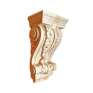 Line & Acanthus Leaf Carved Wood Corbel, Available From 4-3/4&quot; to 7&quot; High, Single