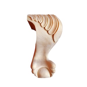 PAIR of Feather Leaves Carved Claw and Ball Wood Bun Feet, 6&quot; High Furniture Legs, Wood Sofa Legs, Replacement Legs