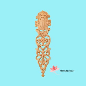 APLV-1033 PAIR of Shield with Vine Leaf Carved Drop Appliqué, Onlay for Pilaster and Mantel, Smooth Surface, 4 Sizes Available