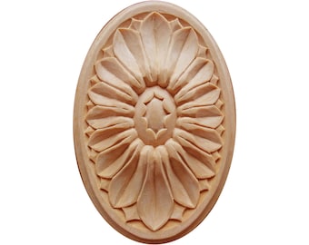 PAIR of Wood Carved Oval Rosettes, Onlay for Door and Furniture, Mantel Rosettes, Available in 2 Sizes