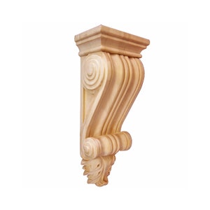 PAIR of Reeded Scroll & Acanthus Carved Wood Corbels, 5"Wx3"Dx11-1/8"H