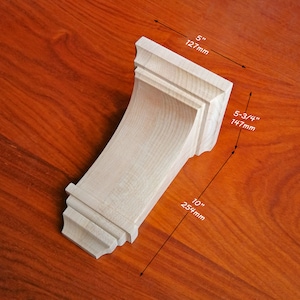 Simple Curved Contemporary Wood Carved Bracket Corbel, 6 to 10 High zdjęcie 6