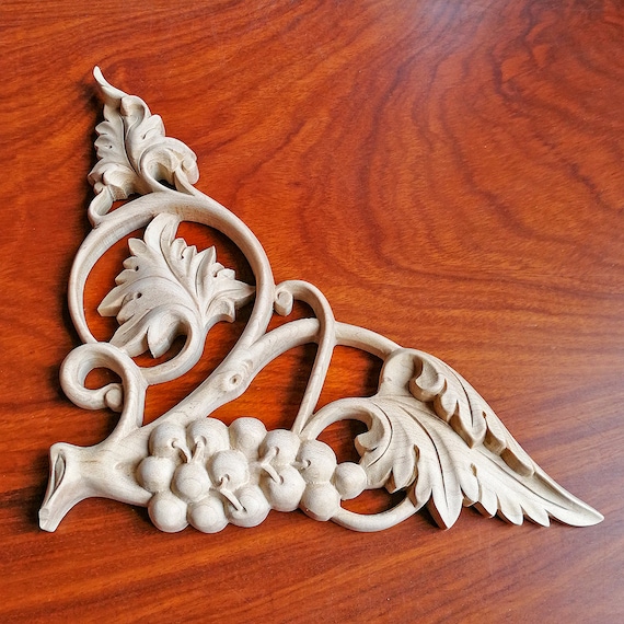 Paire D’appliques Murales En Bois De Bouleau, Motif Raisins Et Vignes, 6,75 X 3 Pouces – Brut, à Peindre
