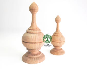 PAIR of Wood Turning Urn Finials for Curtain Rod, Bed Post and Furniture, Available in 2 Sizes, Unfinished