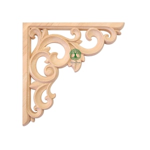 PAIR of Wood Carved Leaf Corner Applique-1, Corner Onlay for Stair, Wall Panel and Door,  Four Designs for Choice