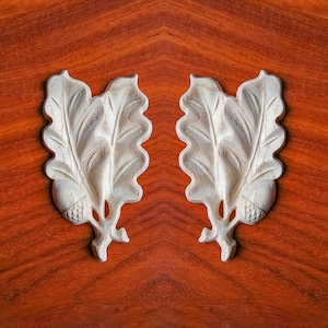 Pair of Wood Carved Mini 2-3/4"H Acorn Leaf