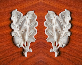 Pair of Wood Carved Mini Acorn Leaf Appliques, Furniture Onlay, 1-5/8&quot;Wx2-3/4&quot;H