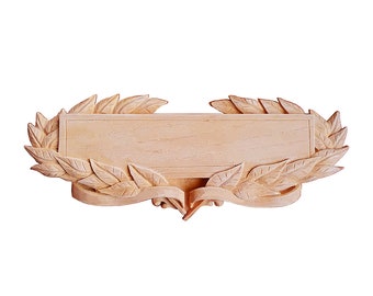 Office Room Sign, Wood Carved Laurel Wreath and Ribbon Sign, Made to Order, Unfinished