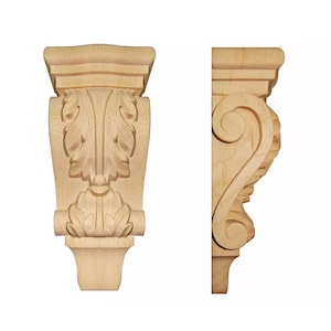 Traditional Acanthus Leaf Carved Wood Corbel, Available from 5-3/8" to 10" High