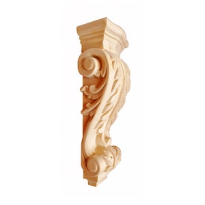 PAIR of Acanthus Leaf Carved Wood Corbels, Available in 8-1/4&quot; & 9-3/8&quot; High