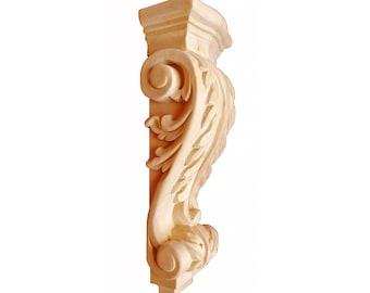 PAIR of Acanthus Leaf Carved Wood Corbels, Available in 8-1/4" & 9-3/8" High