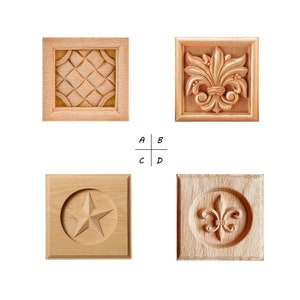 PAIR of Wood Carved Square Architrave Blocks, Wood Plinth, Available in 4 designs & 3 Sizes