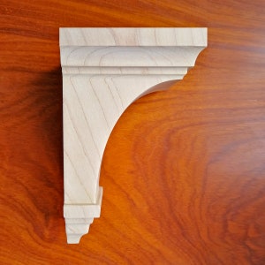 Simple Curved Contemporary Wood Carved Bracket Corbel, 6 to 10 High zdjęcie 3