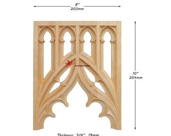 CUSTOM240511  5PCS Mahogany Carved Gothic Screen Arch 8"Wx10"H Panels