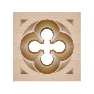 PAIR of Gothic Style Wood Carved Square Corner Blocks, Square Rosettes, Architrave Bolcks, Available from 2-3/8" to 8-1/4"