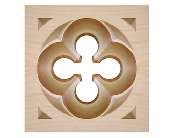 PAIR of Gothic Style Wood Carved Square Corner Blocks, Square Rosettes, Architrave Bolcks, Available from 2-3/8" to 8-1/4"