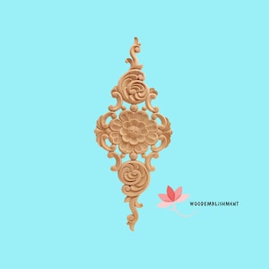 APLV-1036  Leaf Scroll With Pearl & Rosette Carved Drop Wood Applique