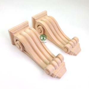 PAIR of Traditional Wood Carved Mantel Corbels, Door Surround Corbels, Counter Corbels, Available in 3 Sizes, Unfinished