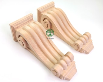PAAR traditioneller Holz geschnitzter Mantelkragsteine, Türeinfassung Konsolen, Türeinfassung Konsolen, erhältlich in 3 Größen, unbehandelt