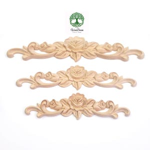 Beautiful Rose Carved Wood Applique, Furniture Onlay, Single, Unfinished