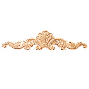 APLH-1002  Shell Scrolled Leaf Carved Wood Applique, Furniture Onlay, Smooth Sanded