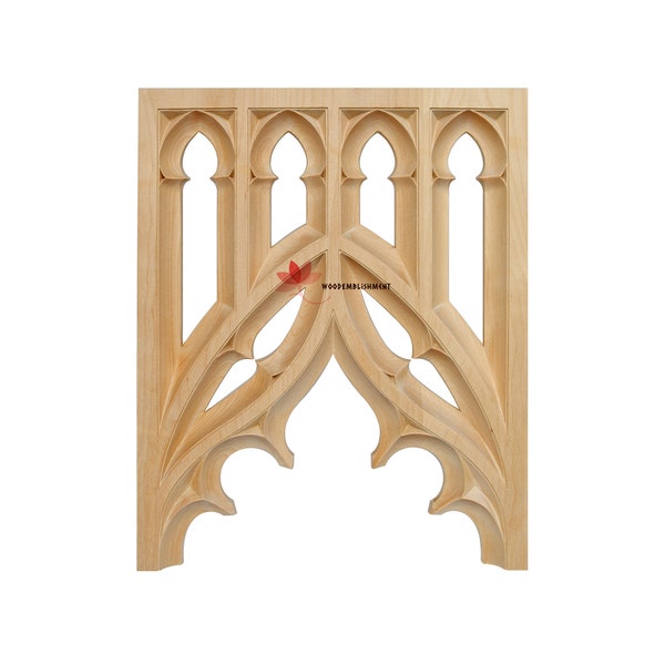 Arche d'écran gothique sculptée en bois, panneau de 11" de largeur x 14" de hauteur