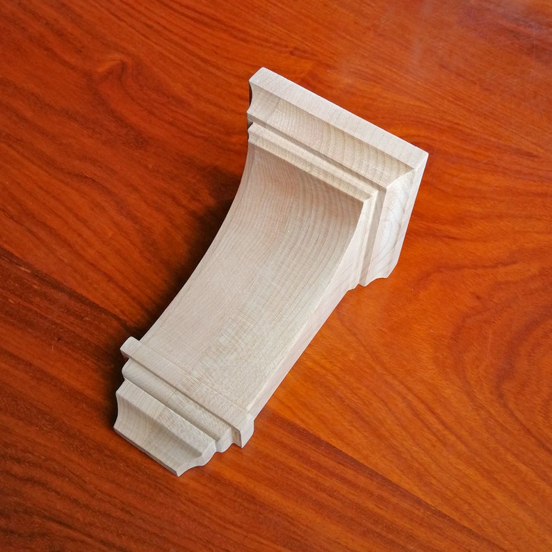 Simple Curved Contemporary Wood Carved Bracket Corbel, 6 to 10 High zdjęcie 2